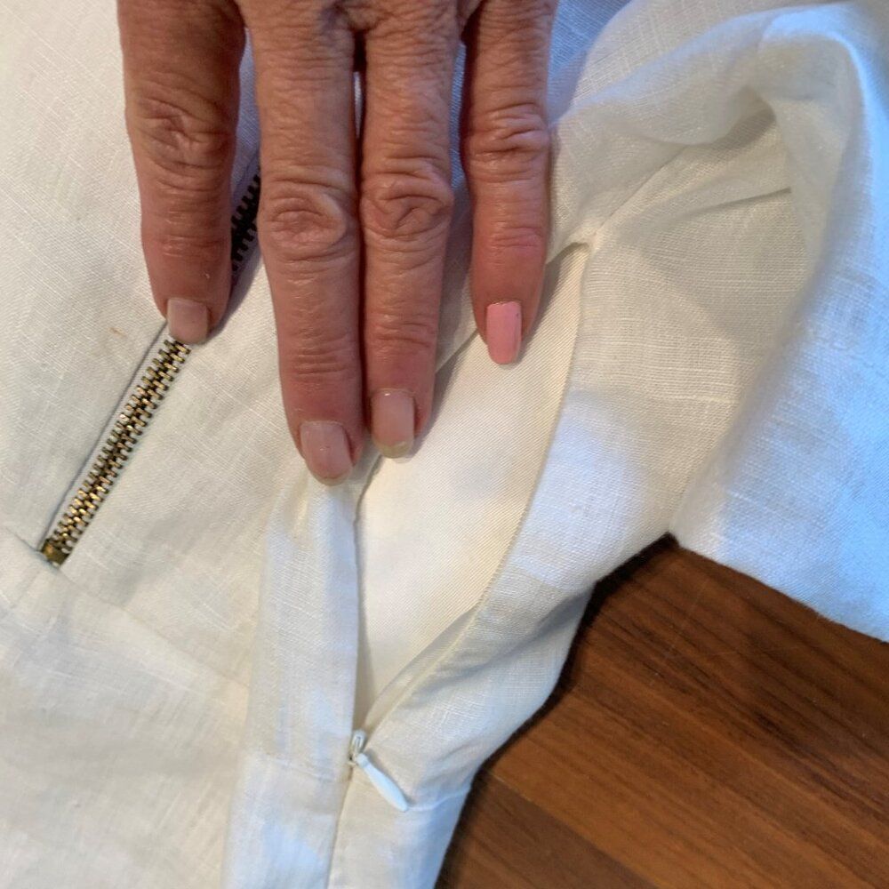 White Zip-Front Linen A-Line Dress - Picture 5 of 16
